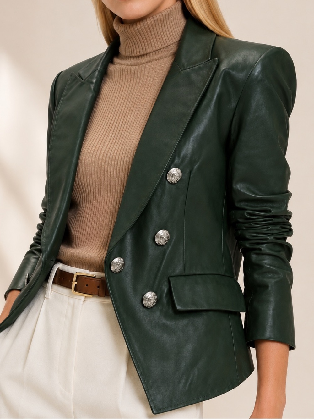 Veronica Beard Cooke Leather Dickey Jacket Dark Green size 6